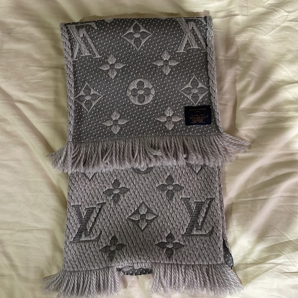 Louis Vuitton Logomania Wool Scarf, Light & Dark Gray Combination